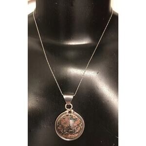 18" Silver-Tone Chain Necklace with 1 1/2" Blue Pink Stone Pendant